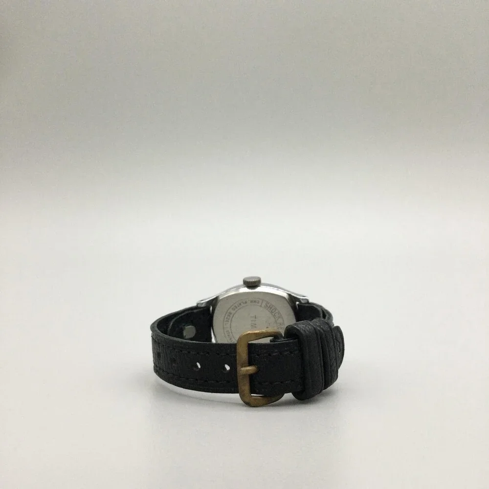 Vintage Timex Girls Scouts Watch 23mm Cream Dial Black Leather Manual Wind